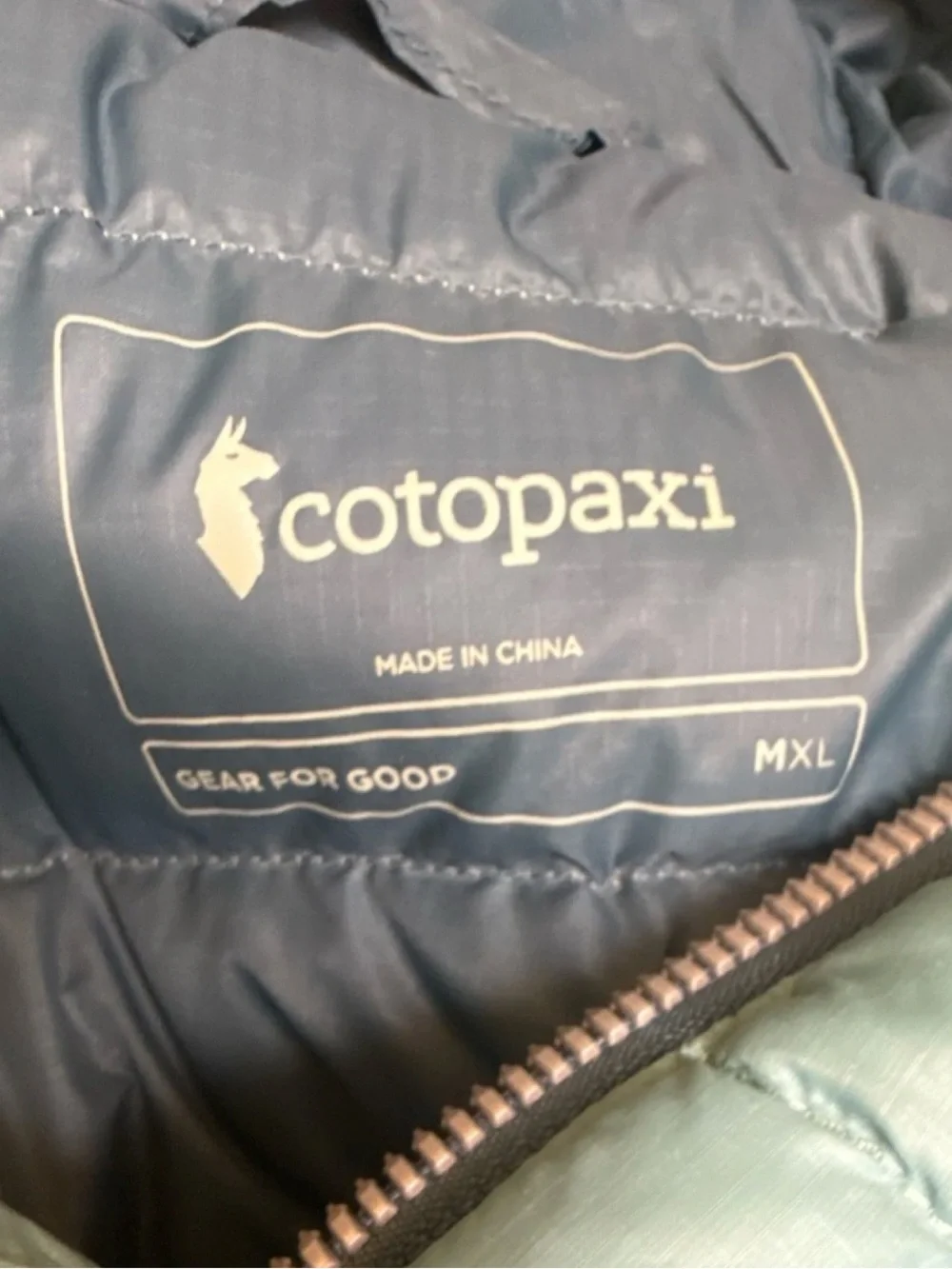 Cotopaxi Fuego Hooded Down Jacket Men’s XL Blue Teal Colorblock Puffer